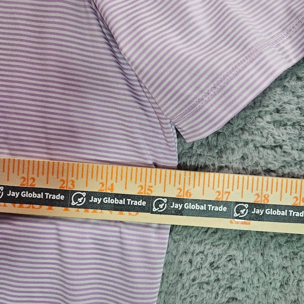 RLX‎ Ralph Lauren Polo Shirt Men XL Short Sleeve Purple White Striped Golf - XL